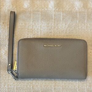 Michael Kors Gray Leather Wallet Wristlet